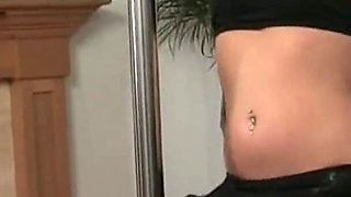 Blonde Seductress Strips and Fingers Herself on the Pole