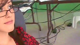 Hot brunette with glasses gets fucekd by older dude