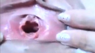 Rubbing my huge clit, my pussy gaping wide