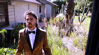 Three BFFs Bully His Cock in the Limo for a Foursome