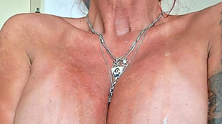 Horny MILF Drooling on Tits