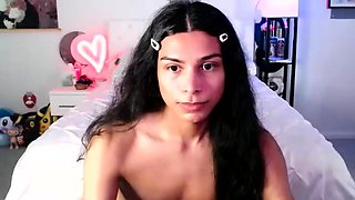 Small titted brunette Sharron with glasses masturbates