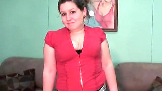 Cute amateur BBW chick with brown hair takes her clothes off for the camera