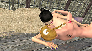 3D Animated Lesbian Frenzy: Busty MILF Ravishes Petite Teen in Wild Foreplay