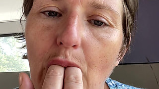 Stepmom Plays with Her Smelly Pussy at the Back of the Bus, Then Sniffs and Sucks Her Stinky Fingers!