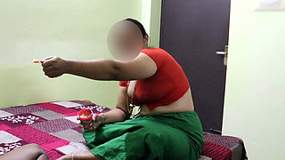 Desi Aunty After Fucking Resting & Eating Snacks & Icecream Spill Sucked on Breast