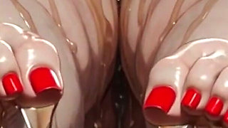 Obese SSBBW Massaging Her Huge Oiled Feet - Close up Big Toes