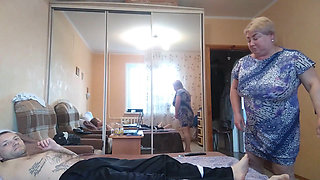 Mother-in-law makes a blowjob then sex in different posses 1