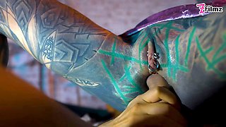 Tattooed Girl Got Caught Fucking Herself with a Big Toy, ANAL, BJ, Cumshot