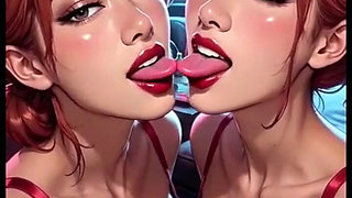 Cute Lesbians Tongue and Kiss Fetish, Ai Animation