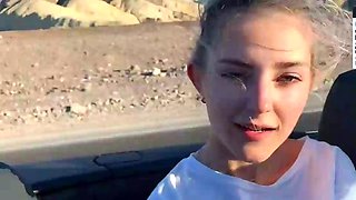 Blonde youthfull adult gives a DT in a car