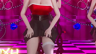 [mmd] Singchao Girl Crush Group Multi-person Striptease and Squeeze Miniskirts Black Silk and White Silk
