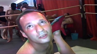 Blonde Mature Babe's Dripping Rosebud Gangbang in Wrestling Ring