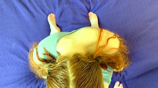 Small titted redhead amateur riding penis in close up