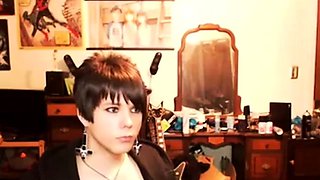 Short-Haired Crossdresser Cutie on Webcam