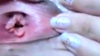 Rubbing my huge clit, my pussy gaping wide