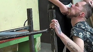 Hardcore pegging queen at submissed