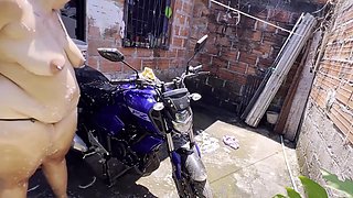 Neighbor Washes The Motorcycle And Fucks Me Ami In The Laundry All His Milk In My Mouth