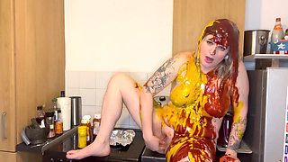 Wet and Messy Sausage Fuck with Ketchup and Mustard