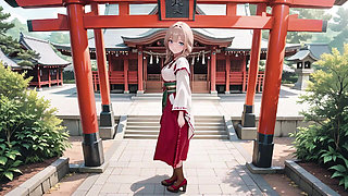 Forbidden Contrast Between Shrine & Bedroom, Wet Secrets Under Red & White Kimono.