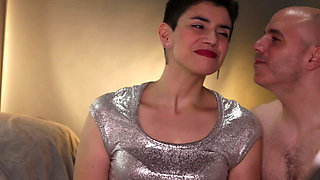 Cum Mouthful Dripping on Silver Shirt