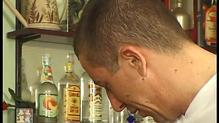 Stockinged gilf gets her hairy pussy dildoed and fucked by young fella