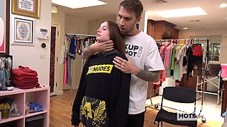 Danni\u2019s naked cunt undressed for Hookup Hotshot try-on!