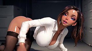 Big-titted Cougar Gonzo Ass fucking Gang-fuck in the Office with Black Boys four on 1 - AI Generation