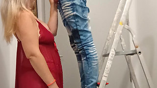 An electrician wants to be sucked off while working