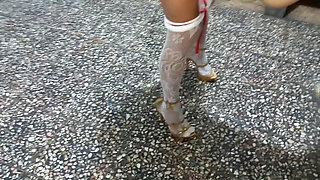 Stepmother Is Wearing Sexy Lingerie to Seduce Me. the Slut Touches Her Tits and Vagina in a Tempting Way.