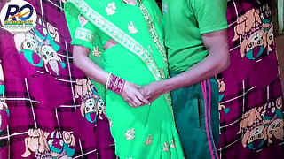 Indian Desi New Bride Bhabhi in Green Saree Blouse Fucked and Cock Sucking