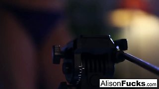 Alison gets out of her purple lingerie