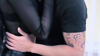 A slutty wife made me cum on her latex leggings