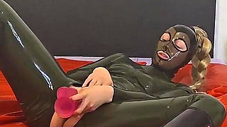 Latex Girl in Rubber Boots Masturbate with Dildo and Magic Wand Until Her Orgasm! She Love It to Moan!