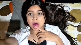 Wild college girl shows off her luxurious tits