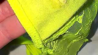 Worn Creamy Panties Inspection, Pissing in Panties in Shower - Small Tits Play