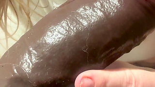 Xxl Black Dildo, Drooling and Vaginal Blowjob