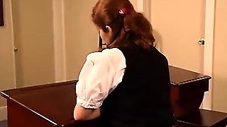 Sexy amateur redhead teen double dildo action