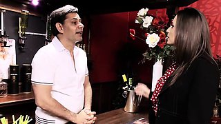 Sultry babe with fat fun bags gets strewn with drink by