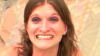 Brunette slut fucked by bbc that spills cum on her cheek