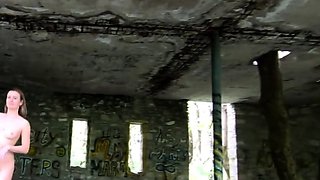Exhibitionist Blonde Teen Walks Through Abandoned Buildings
