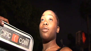 Amazing black floozy with big tits calls for friend to drill her pussy