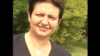 Mature Lady Outdoor Blowjob Near Car - Short Hair MILF Sucks Cock