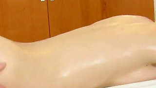 Skinny teen with blue hair gets fucked by big cock guy during massage