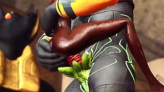 Anubis has some fun with a smoking hot ebony beauty in an ancient temple