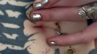 Goth Girl Fingers Her Belly Button and Plays with Navel Piercing