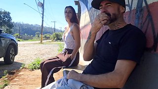 Brazilian Big Tits Babes Risky Bus Stop Stranger Masturbation