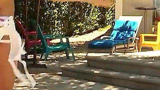 Blonde stepmother seduces skinny teen on vacation for lesbian sex