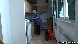 Blonde 80 years old grandma pleases younger guy