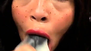 Latex Fetish Condom in My Horny Mouth, I Swallow a Toy with a Condom and Explode Semen